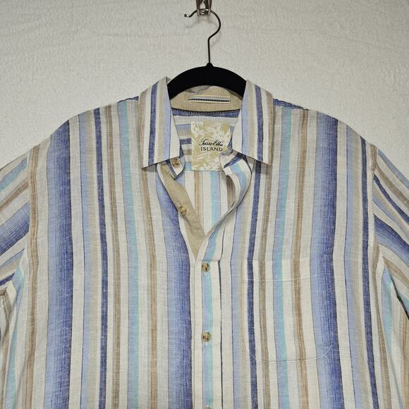 Tasso Elba Island Linen Blend Shirt Mens‎ Sz M Striped Beachy Coastal Preppy - Picture 3 of 8